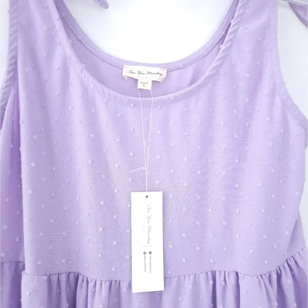 New See You Monday Girls Sundress Large Purple Swiss Dots, Sleeveless Cute Dress